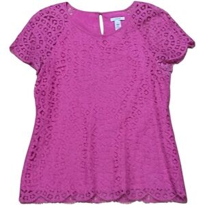 J. CREW Lace Scalloped Hem Pink Lace Short Sleeve Blouse Top - Women’s Size 0